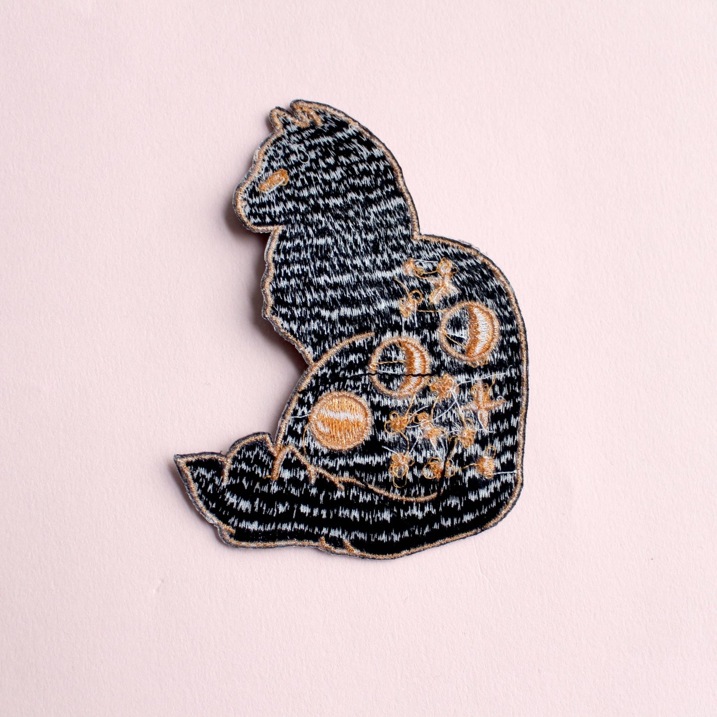 Celestial cat embroidered iron-on patch