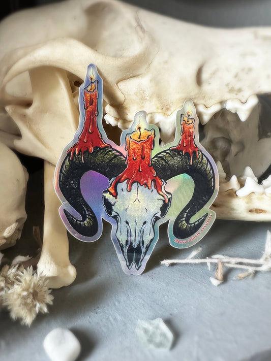 Ram Skull Holo Sticker | altar | candle magic | skulls