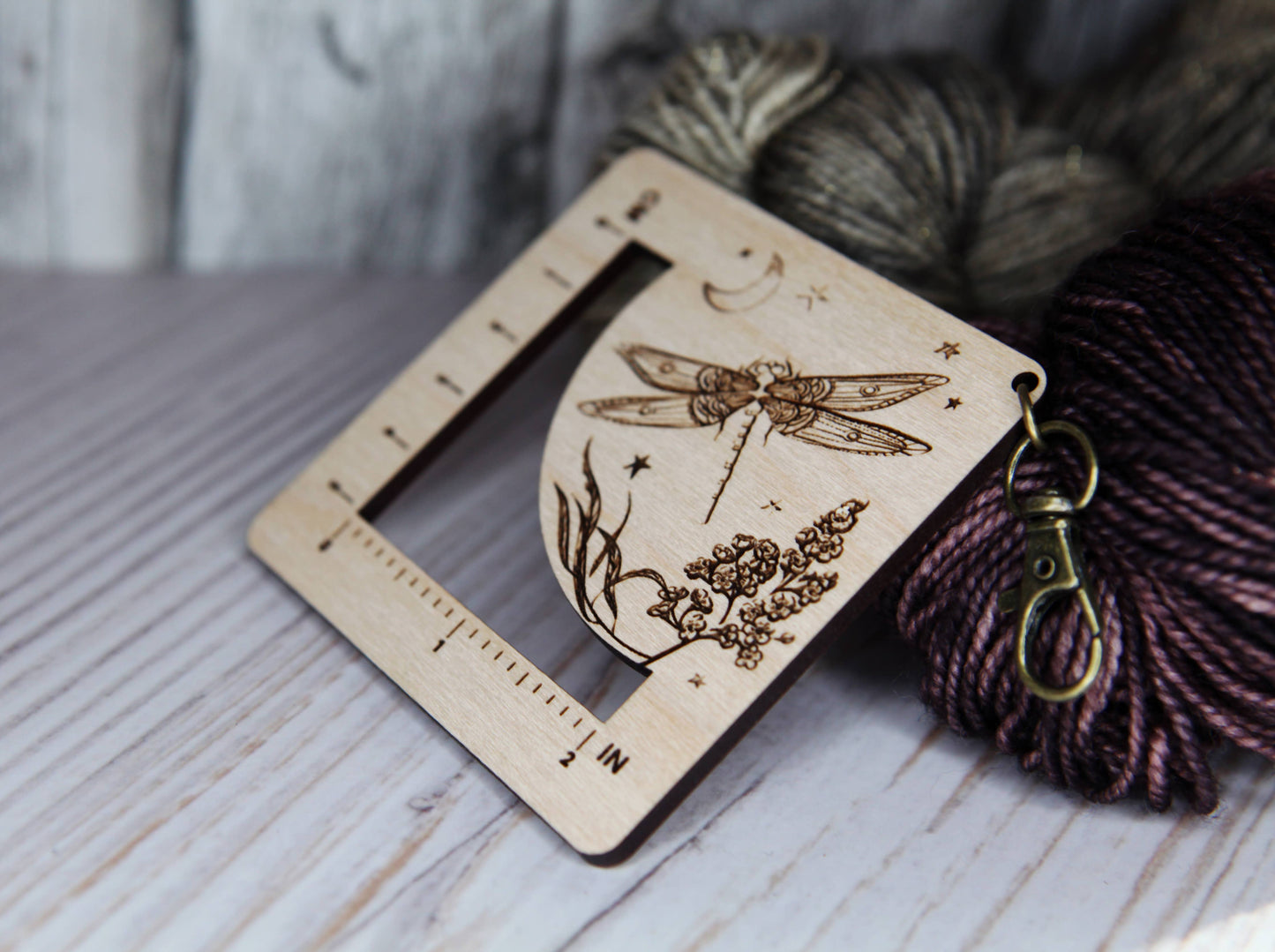 Dragonfly Moon Gauge Ruler in Maple & Bronze for Fiber Arts