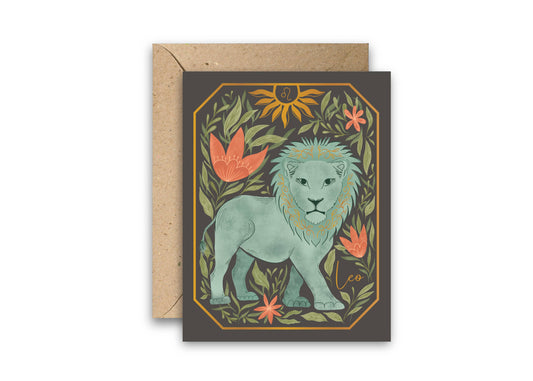The Leo Zodiac Garden Gold Foil Greeting Card: Single
