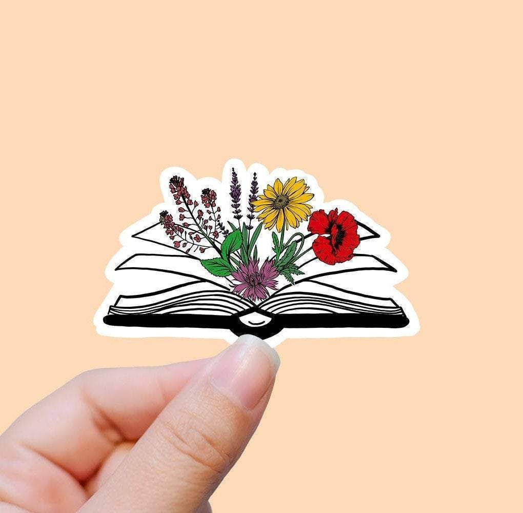 Flower and Book Vinyl Sticker