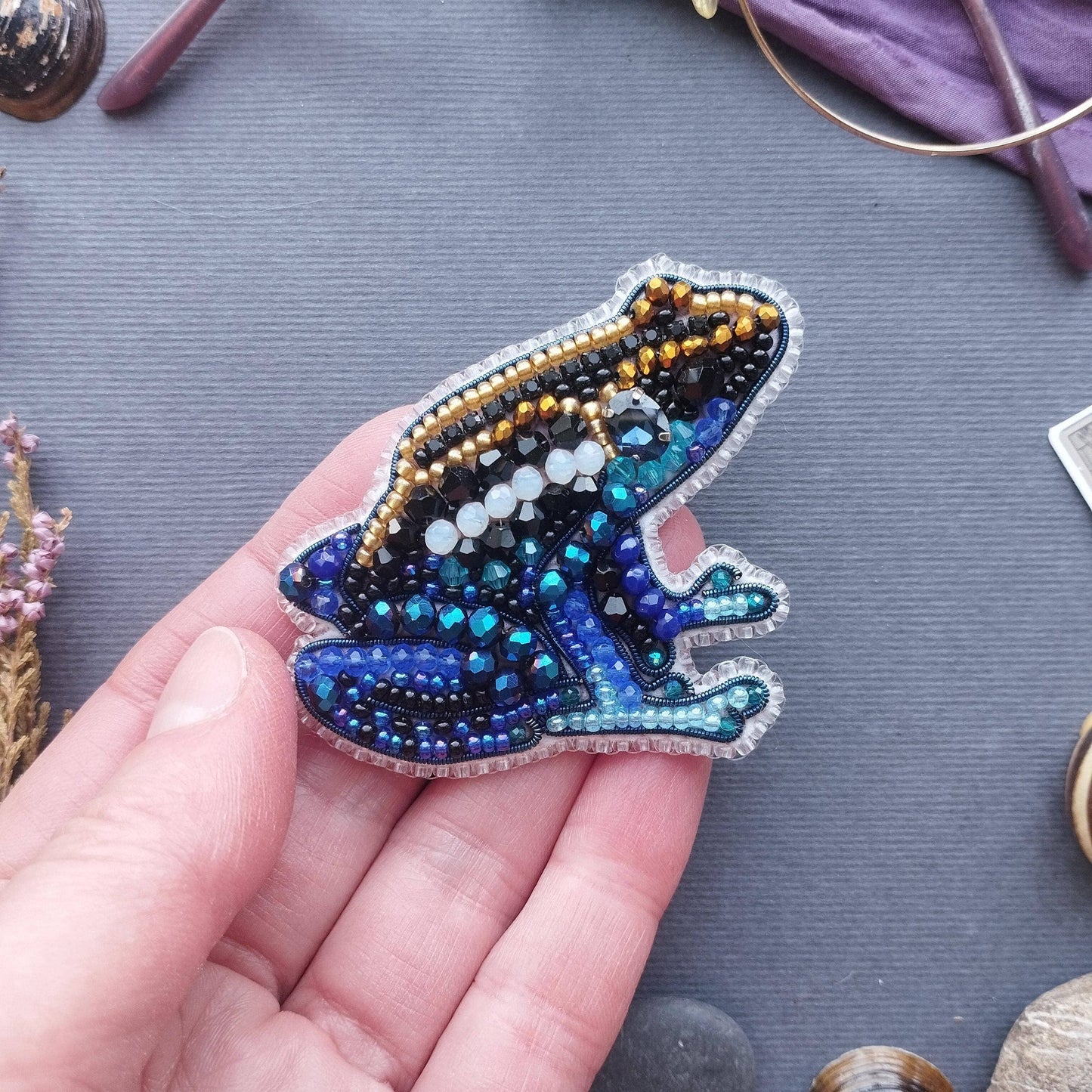 Bead Embroidery Kit: DIY Seed Bead Frog Brooch