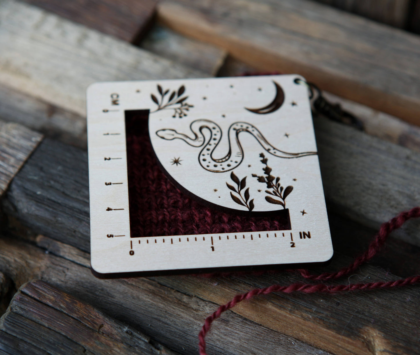 Snake with Moon Gauge Ruler - Maple & Bronze Fiber Arts
