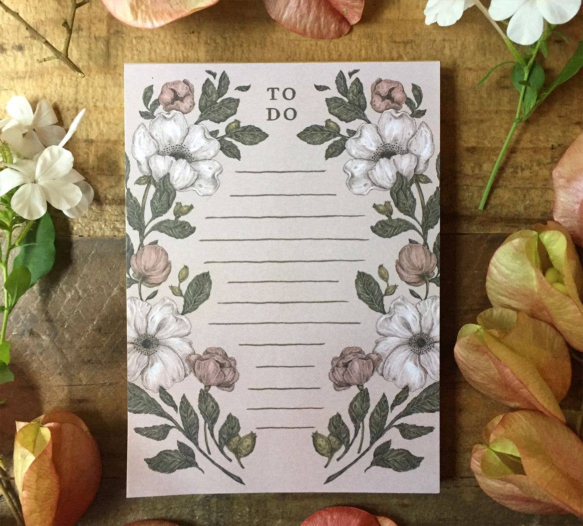 Floral Laurel to Do List Notepad 5.5” x 4”