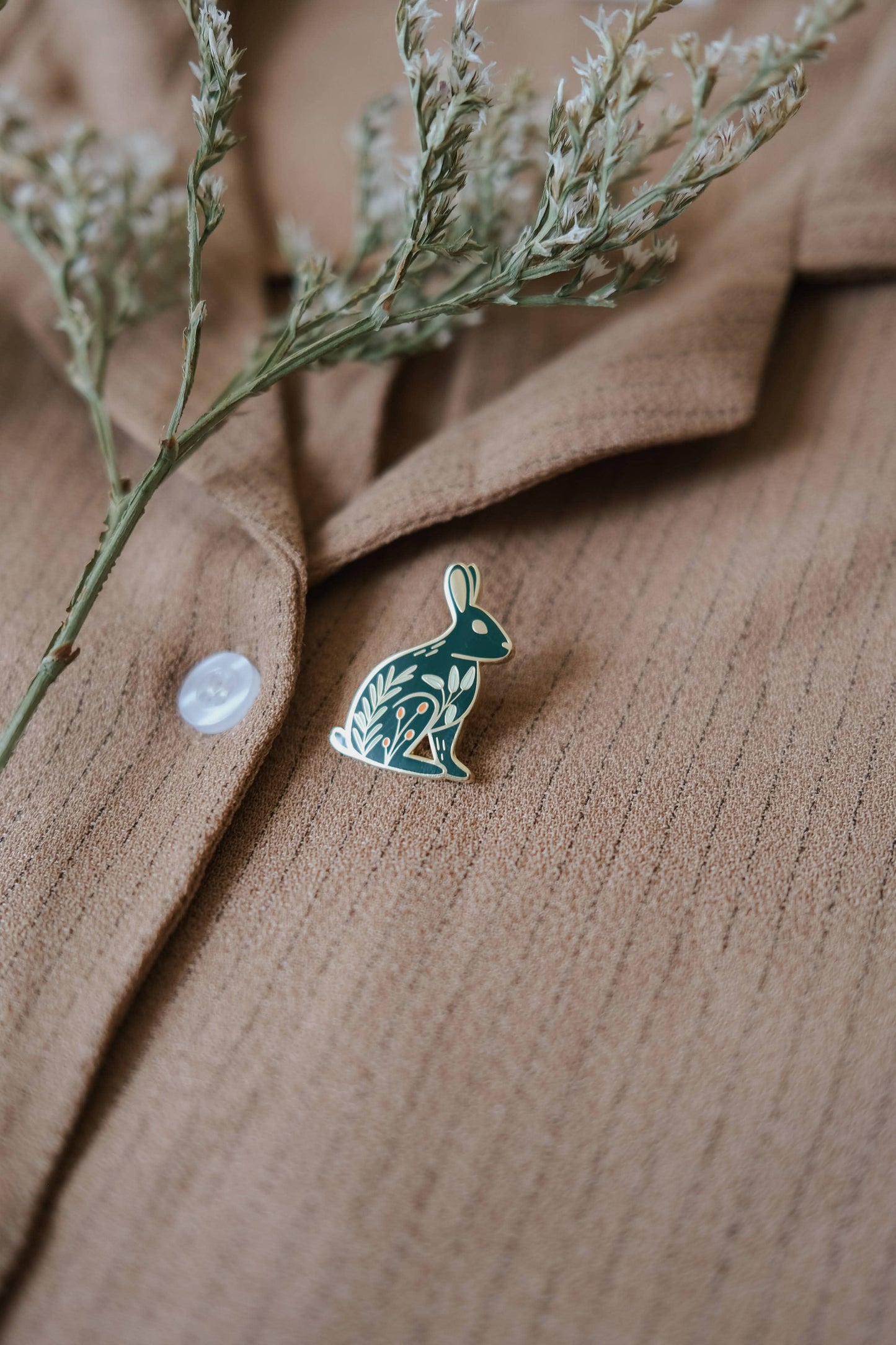 Rabbit Rosemary And Sage Enamel Pin (With Locking Clasp)