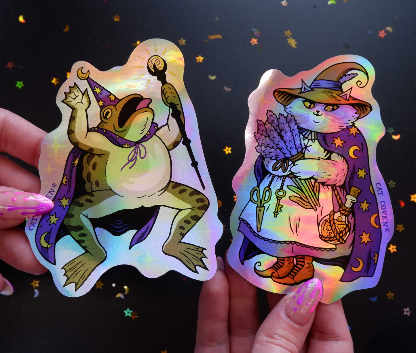 Lavender Cat Witch - Holographic Sticker