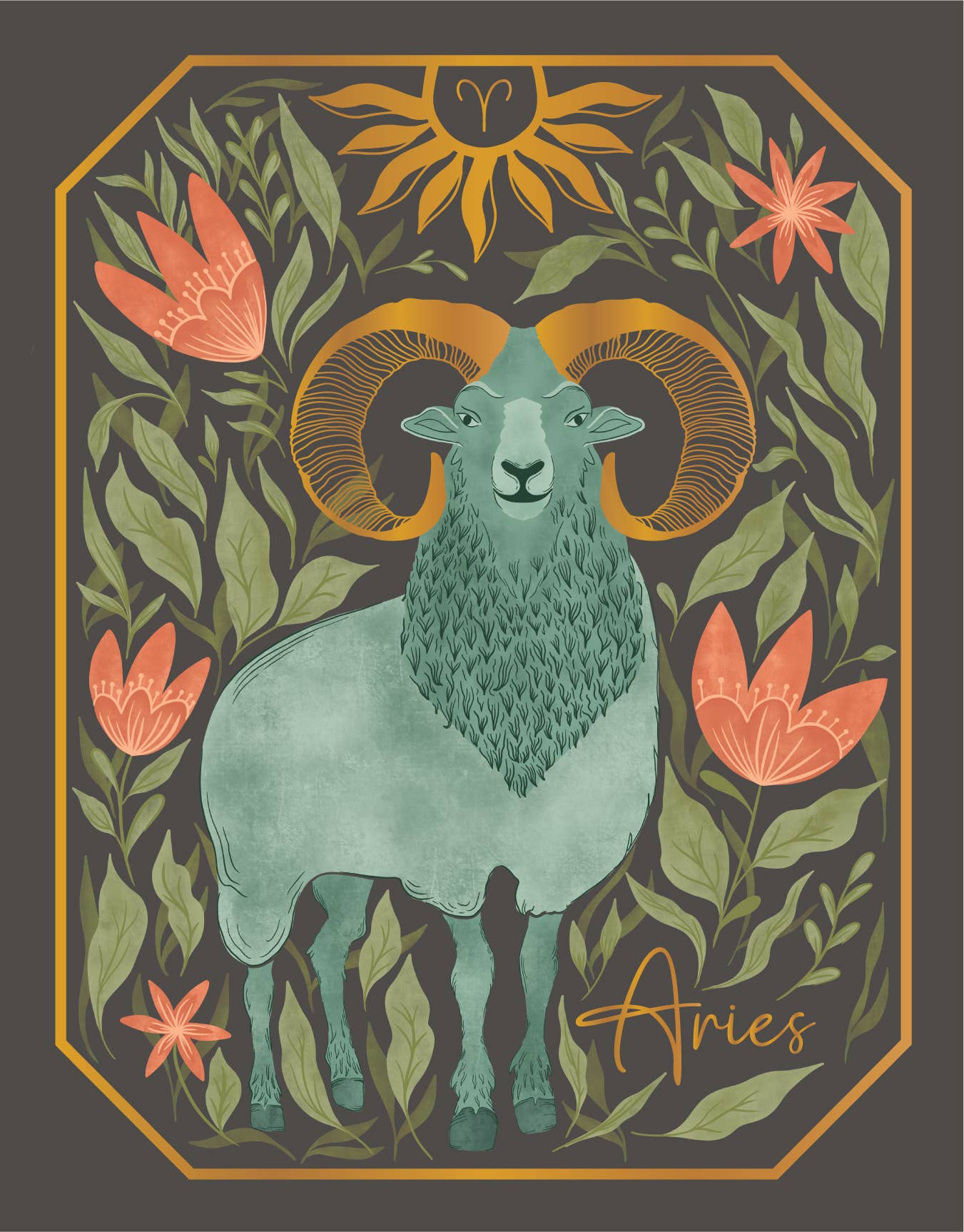 The Aries Zodiac Garden Gold Foil Greeting Card: Single