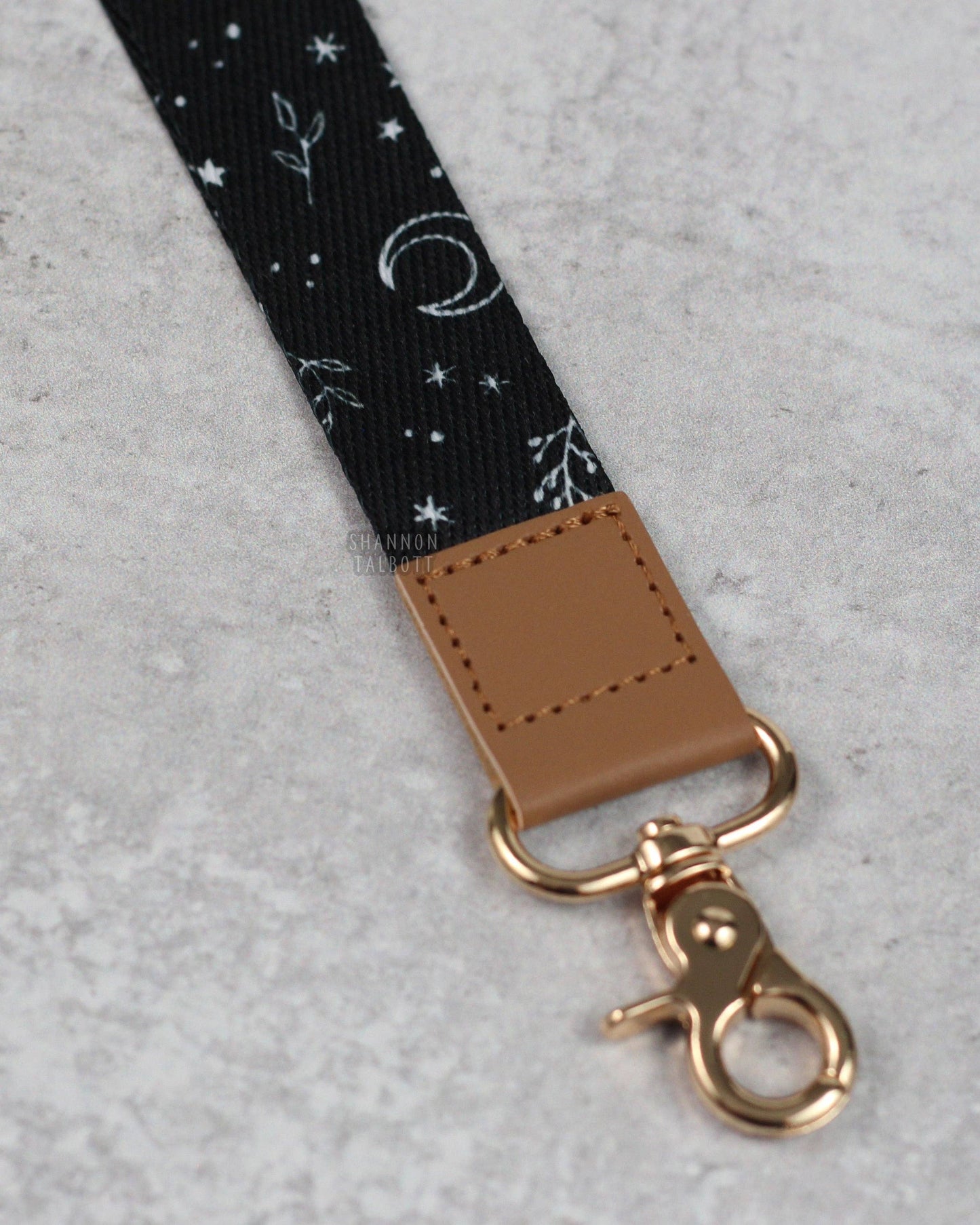 Witchy Crescent Moon and Stars Lanyard Wristlet Keychain