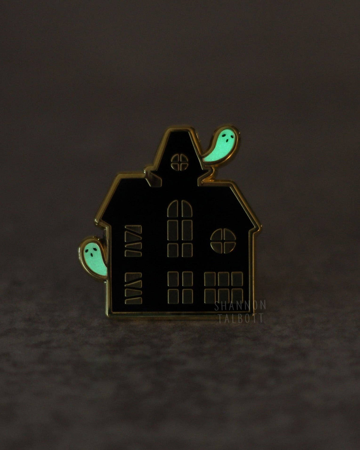 Haunted House Halloween Enamel Pin - Glow in the Dark - Gold