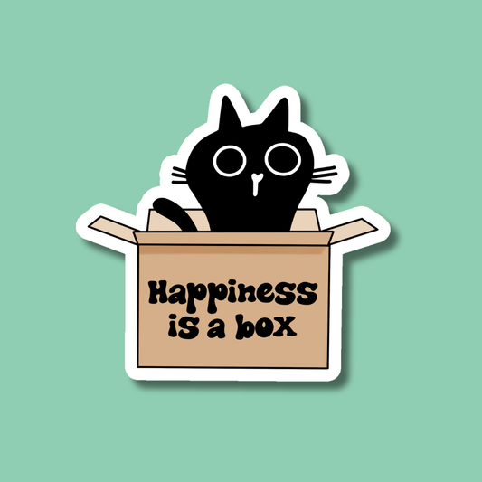 Happiness is a Box Black Cat Sticker