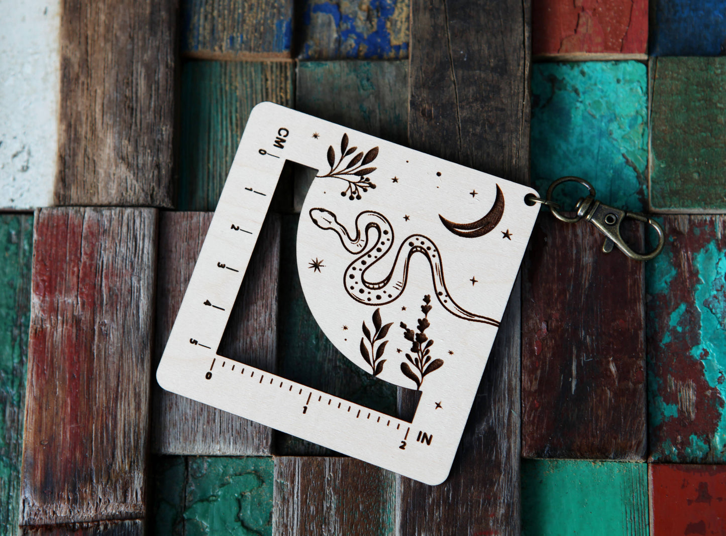 Snake with Moon Gauge Ruler - Maple & Bronze Fiber Arts