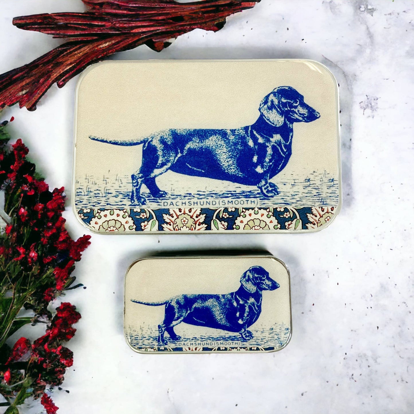 Dachshund notions tin, stitch marker tin: Large