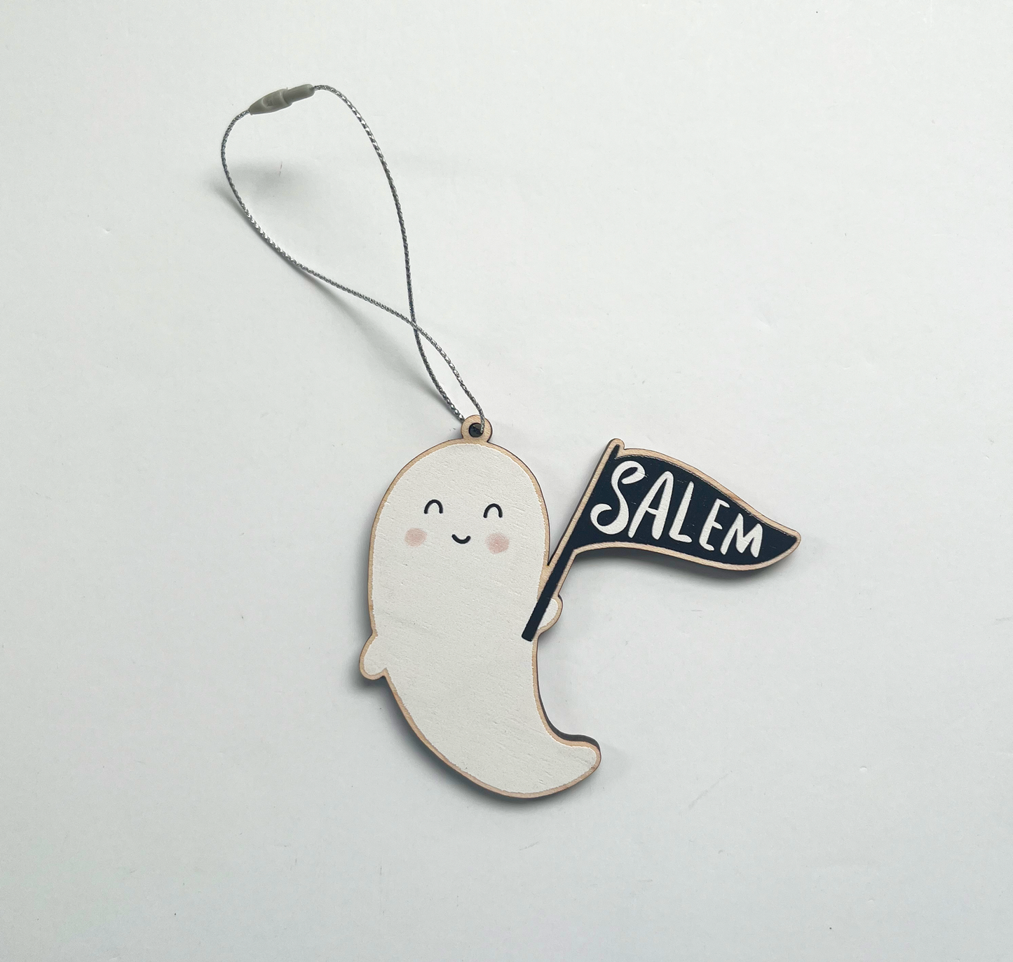 Salem Ghost Ornament - Silver String: Backing Card With Silver String