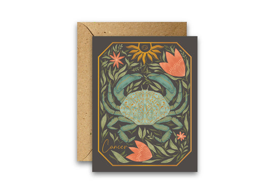 The Cancer Zodiac Garden Gold Foil Greeting Card: Single