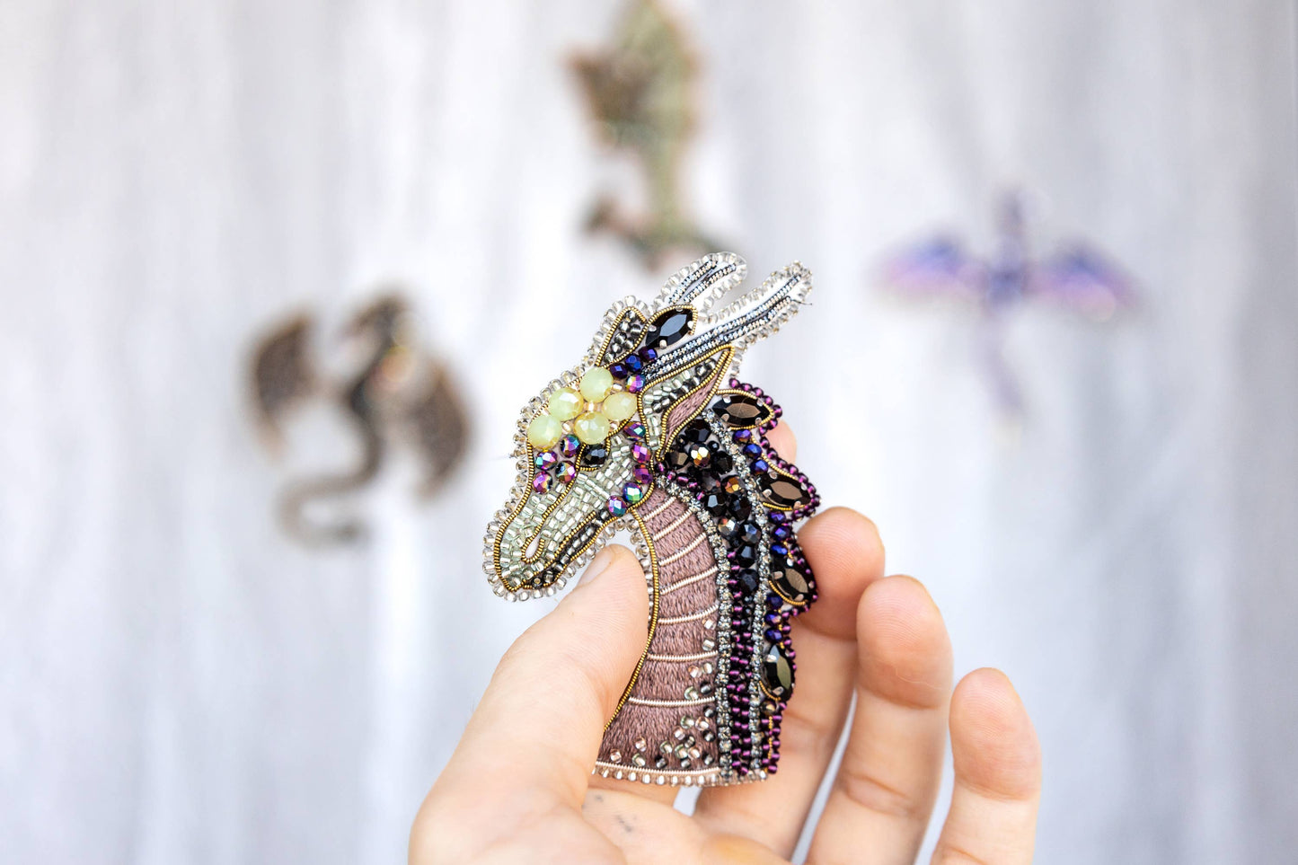 Bead Embroidery Dragon Brooch Kit: DIY Jewelry Making