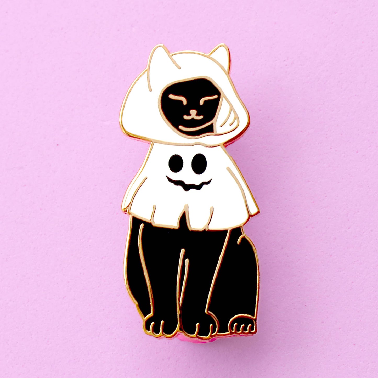 Halloween Cat in a Ghost Costume Enamel Pin