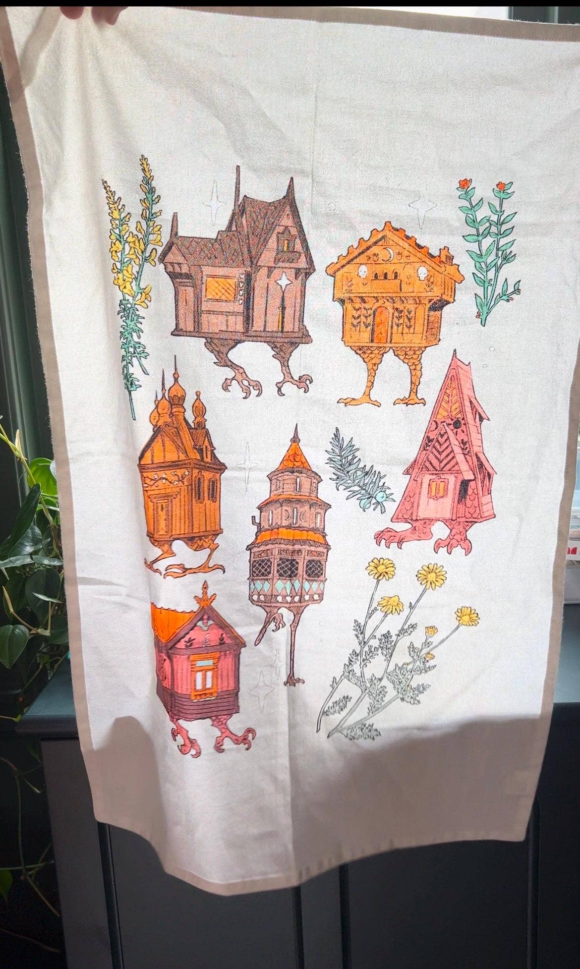Baba Yaga Houses Cotton Tea Towel (Light Version)