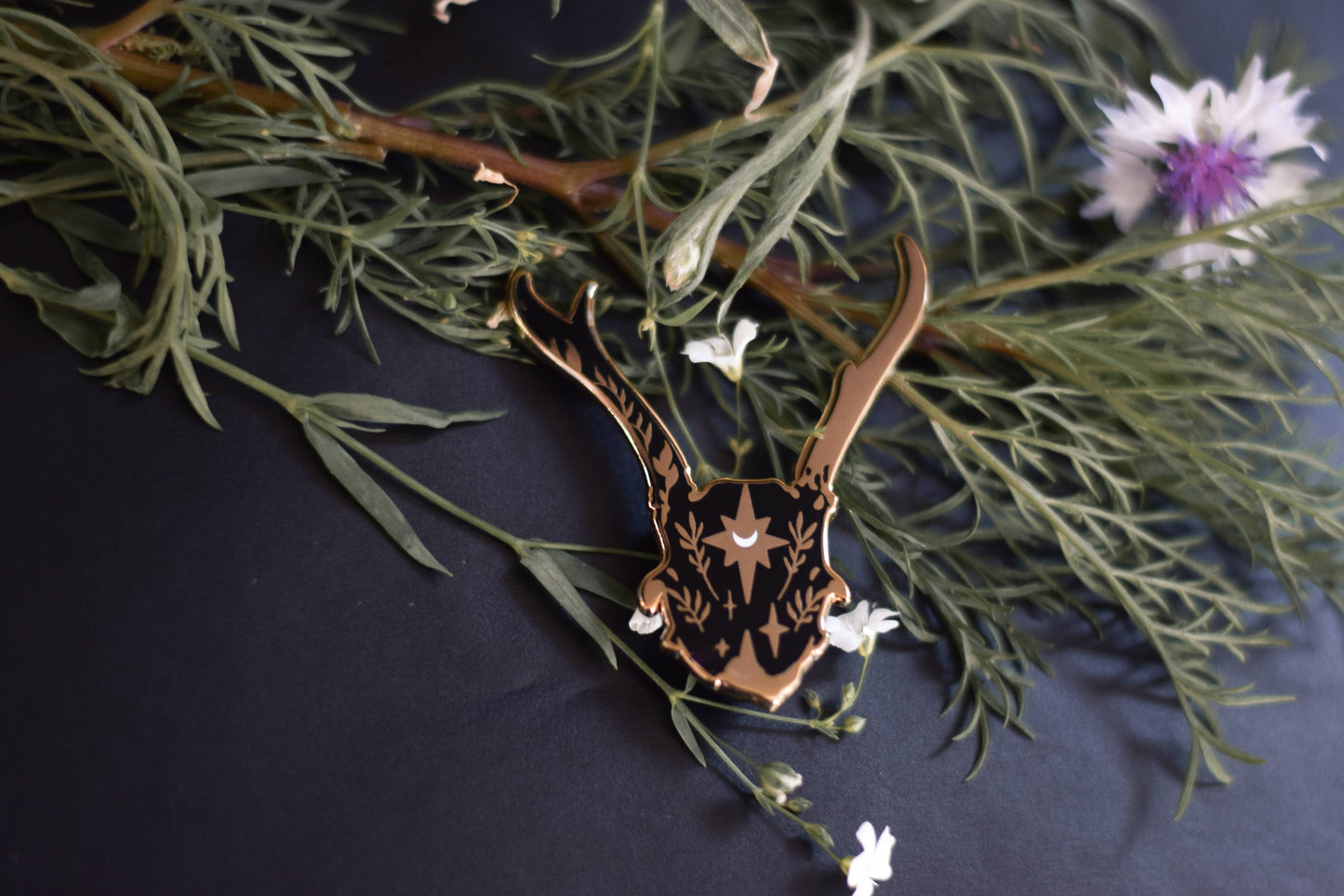 Deer Skull Lunar Celestial Brooch Enamel Lapel Pin