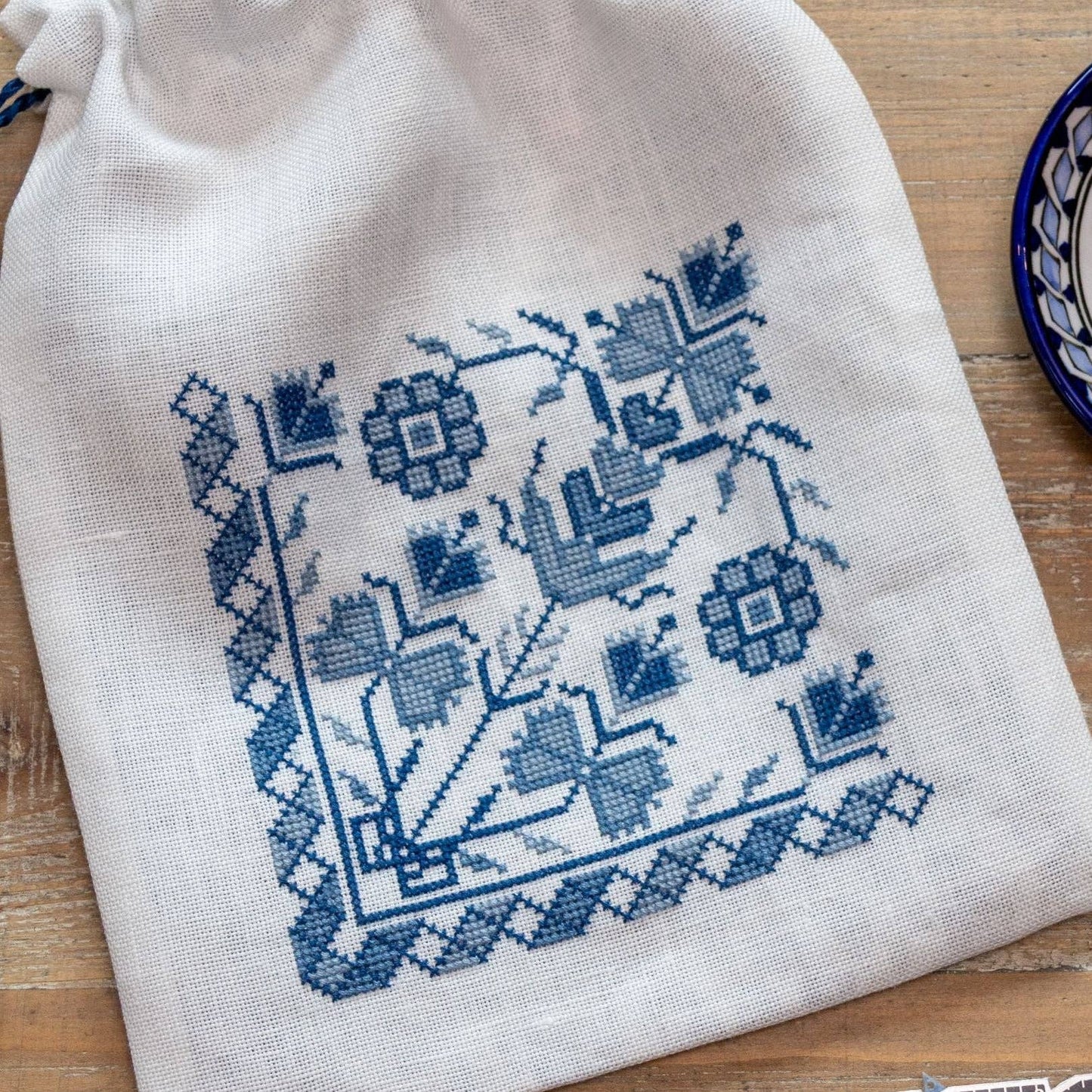 'NEW! Blue Indigo bag cross stitch folk embroidery kit