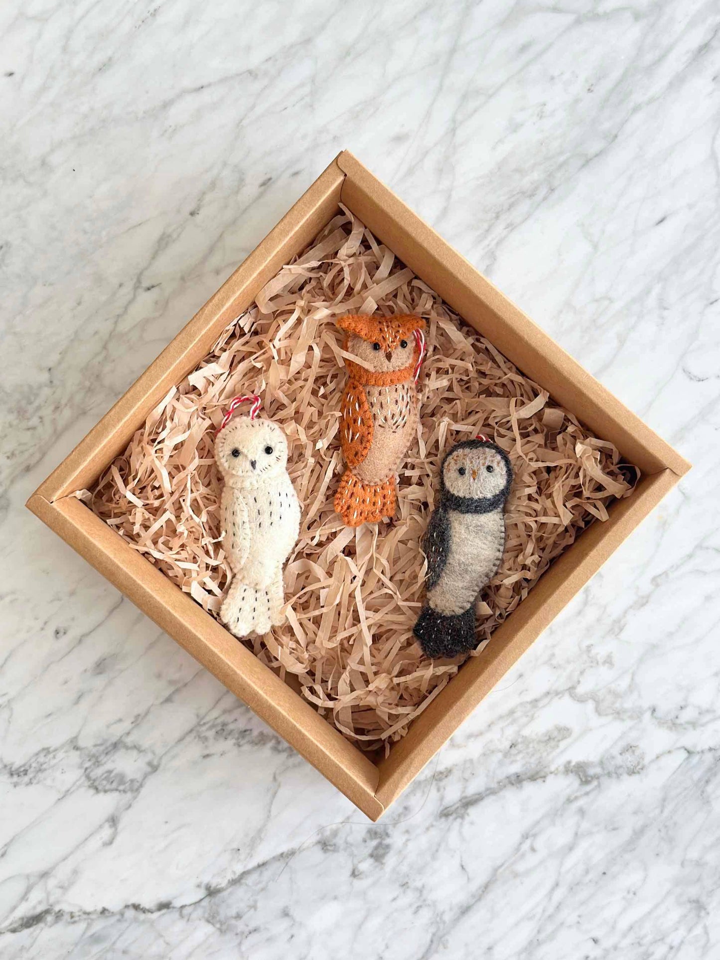 Hand-Stitched Owl Ornament: Gray