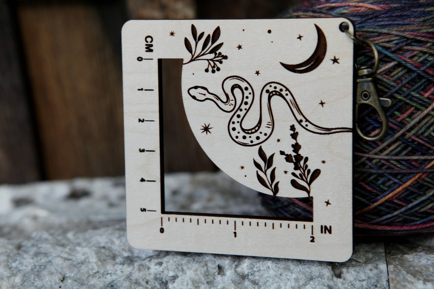 Snake with Moon Gauge Ruler - Maple & Bronze Fiber Arts