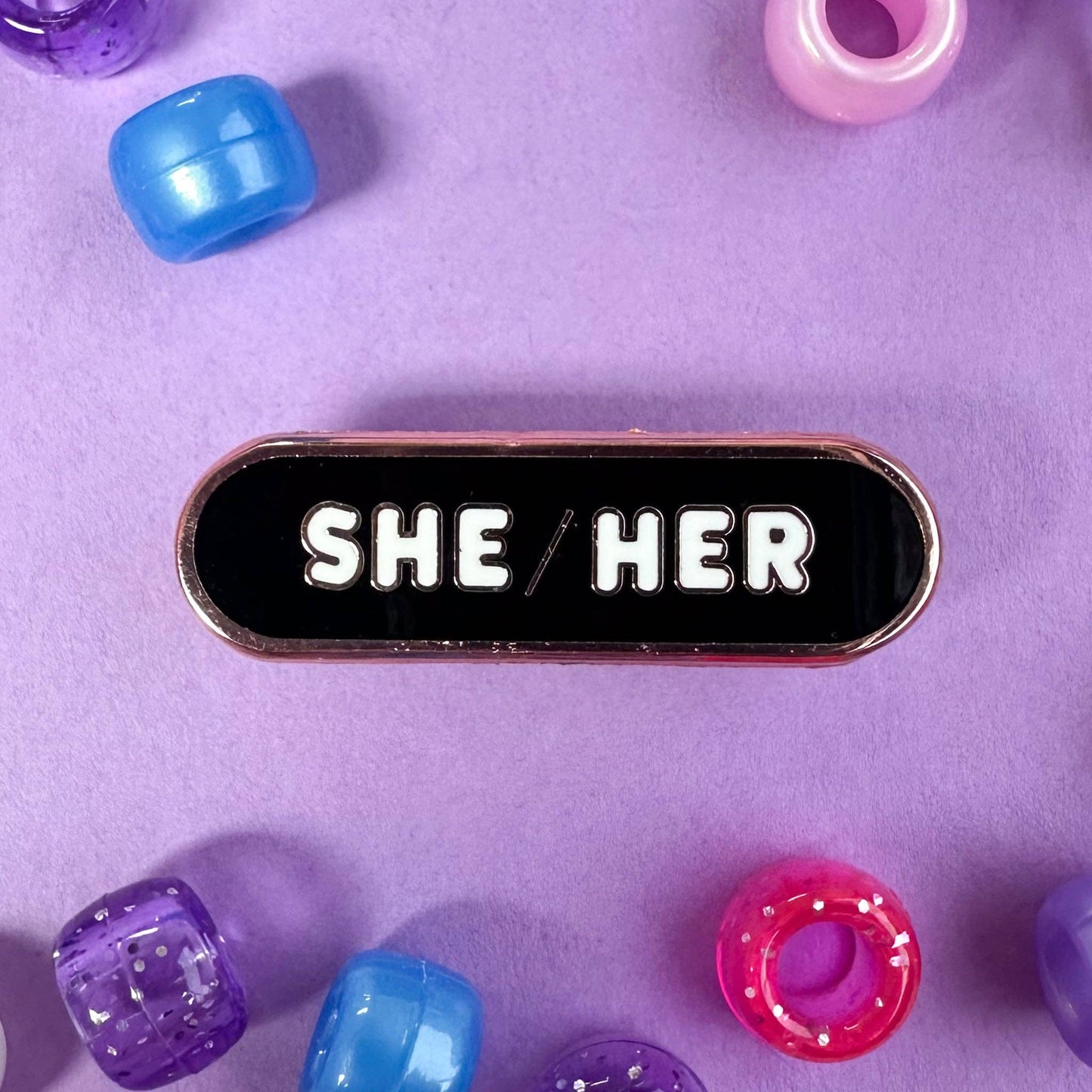 She/Her Pronoun Plaque Enamel Pin: Black