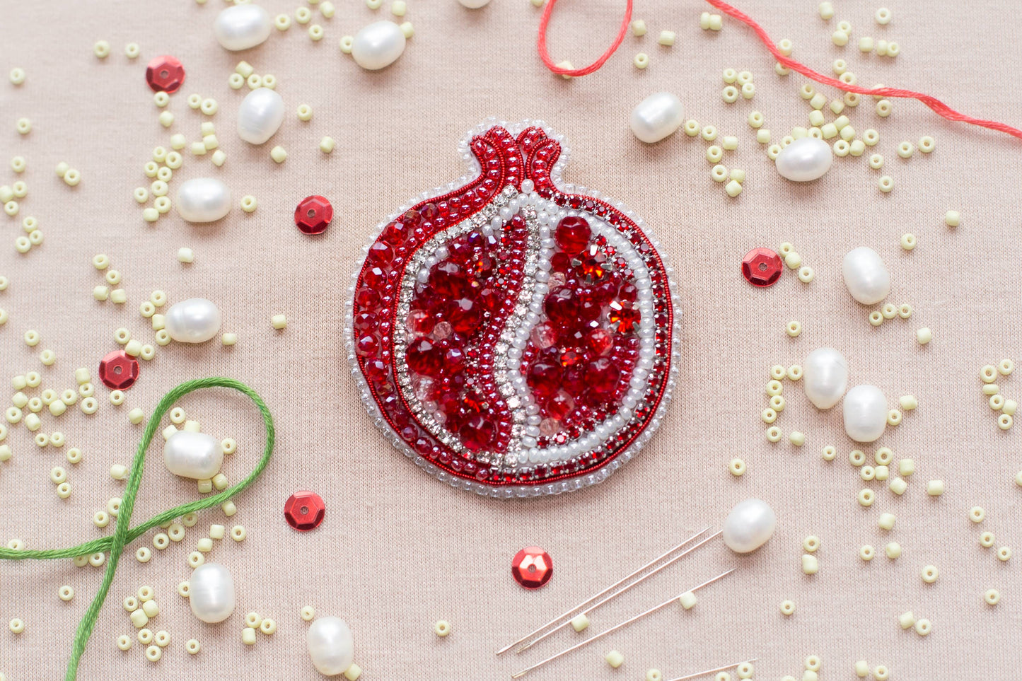 Pomegranate Brooch Kit: DIY Seed Bead Embroidery