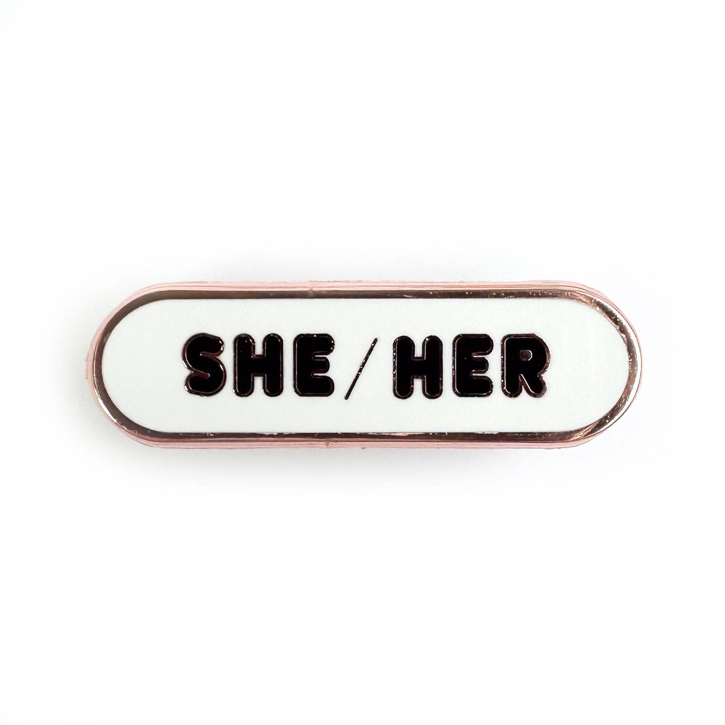 She/Her Pronoun Plaque Enamel Pin: Black