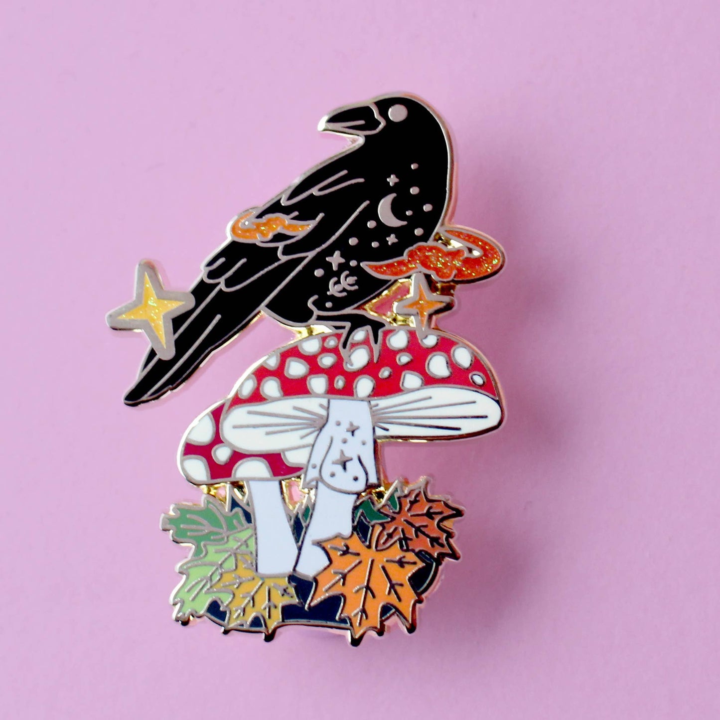 Mushroom Crow Enamel Pin