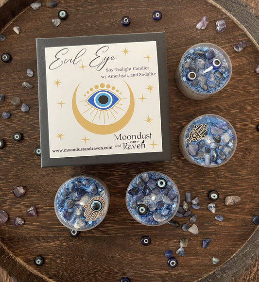 Evil Eye Tealight Crystal Candles, Ritual Candles