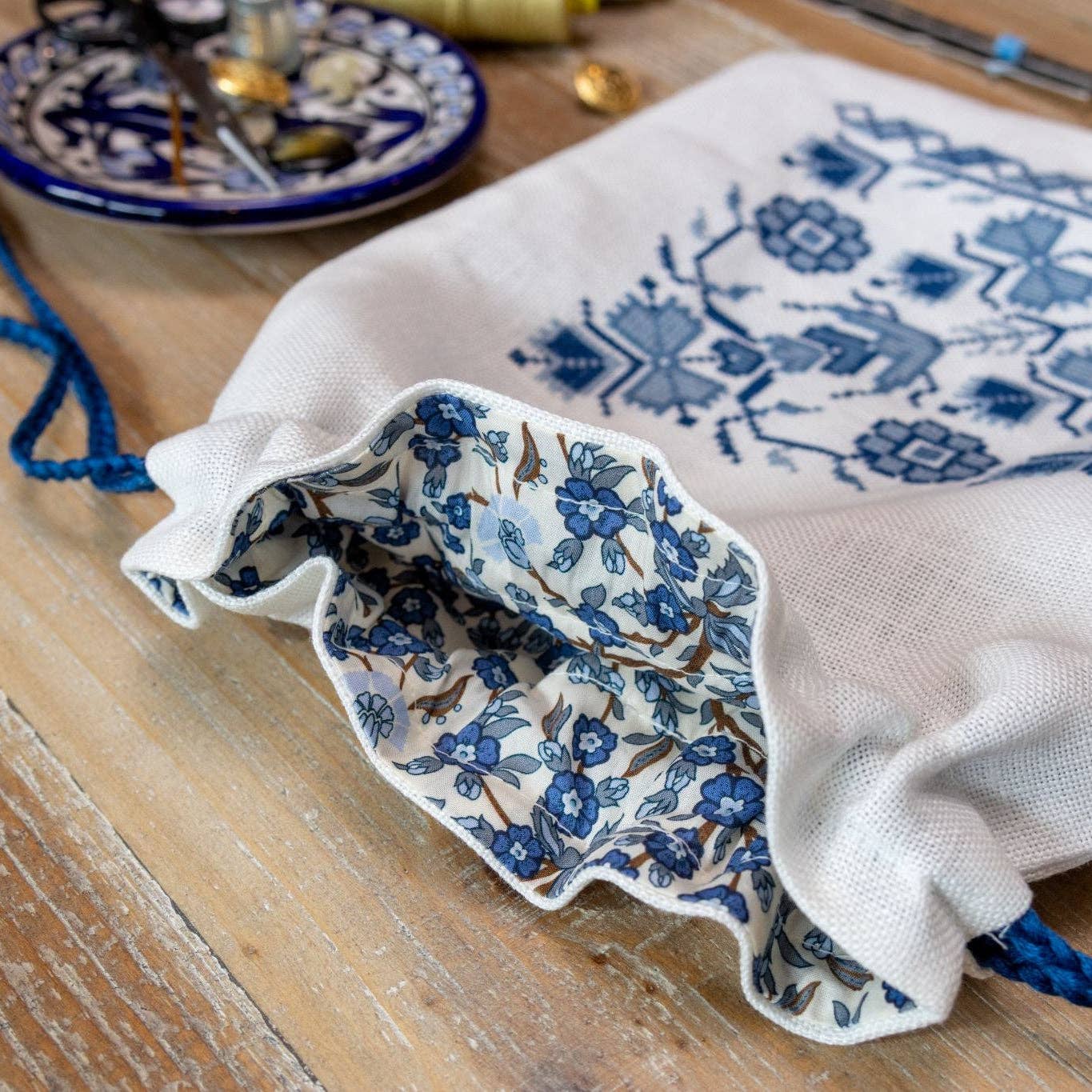 'NEW! Blue Indigo bag cross stitch folk embroidery kit