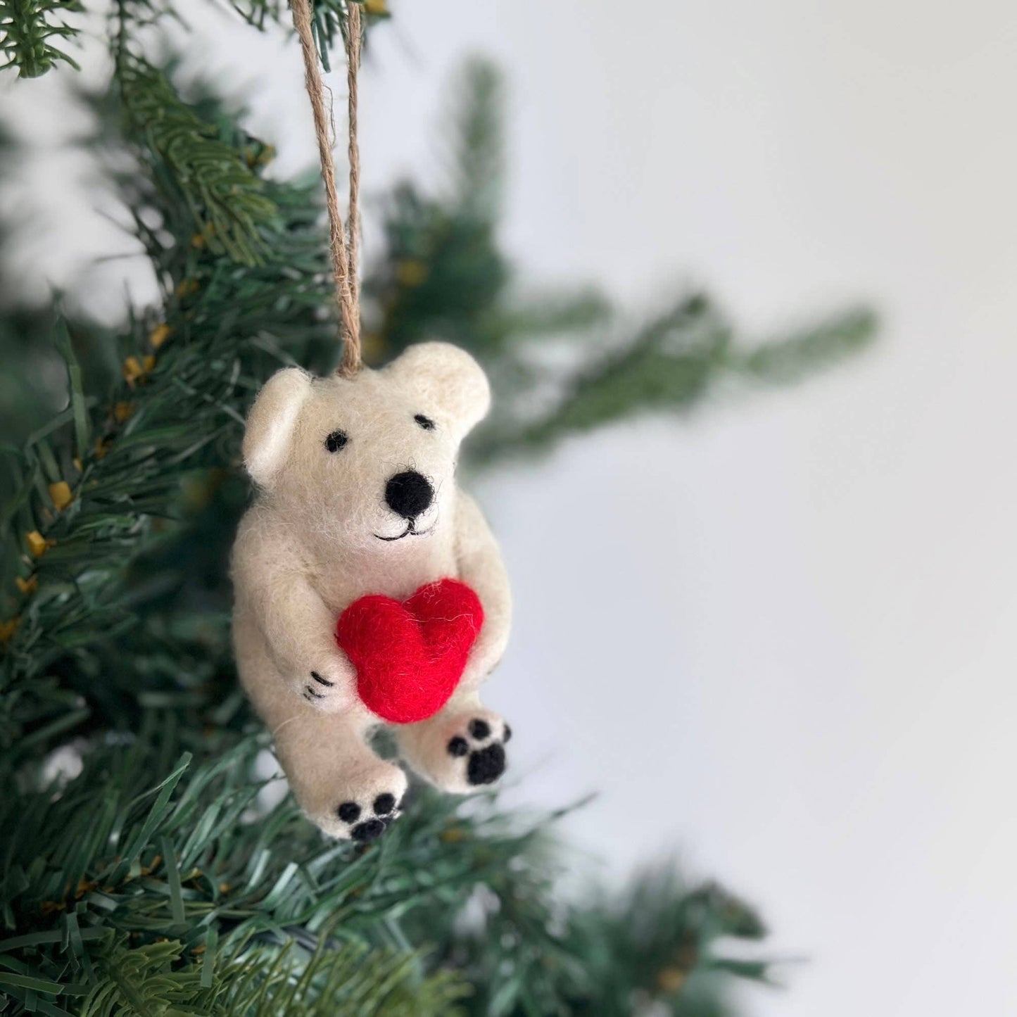 Polar Bear with a Heart - Felt Hanging Ornament