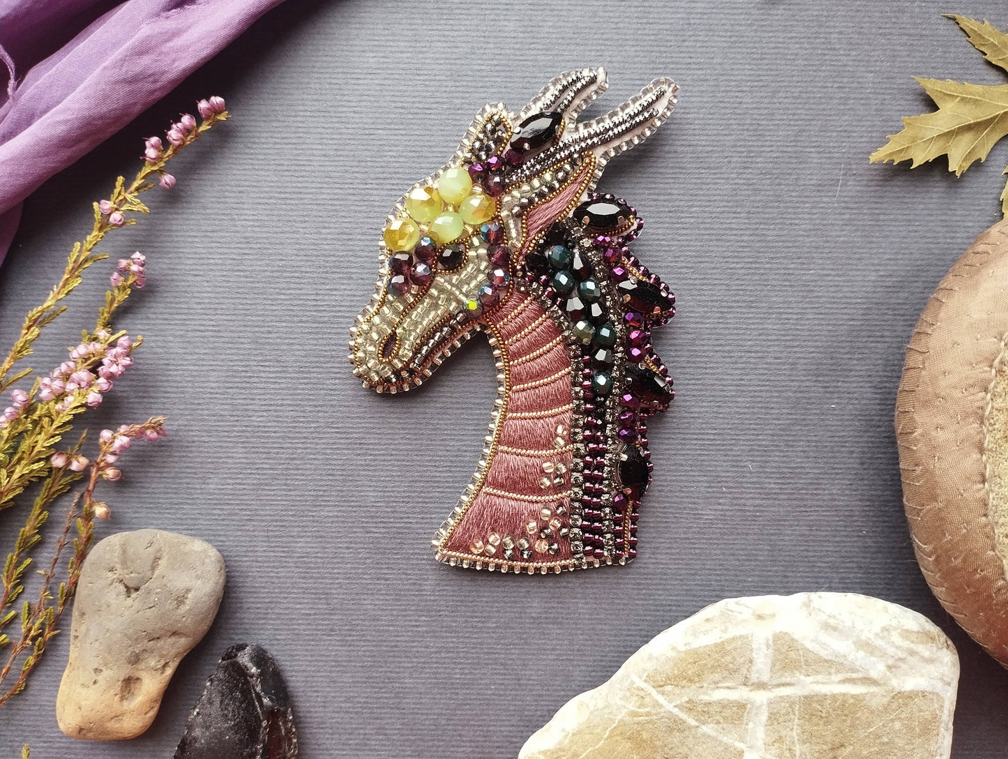 Bead Embroidery Dragon Brooch Kit: DIY Jewelry Making