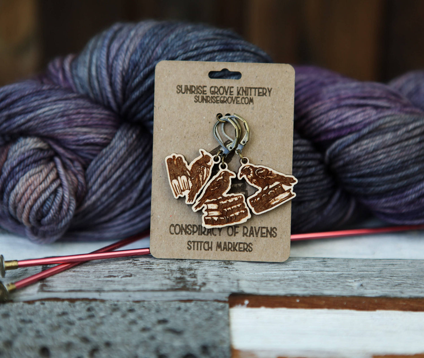 Ravens on Books Knitting Progress Keepers Set of 3