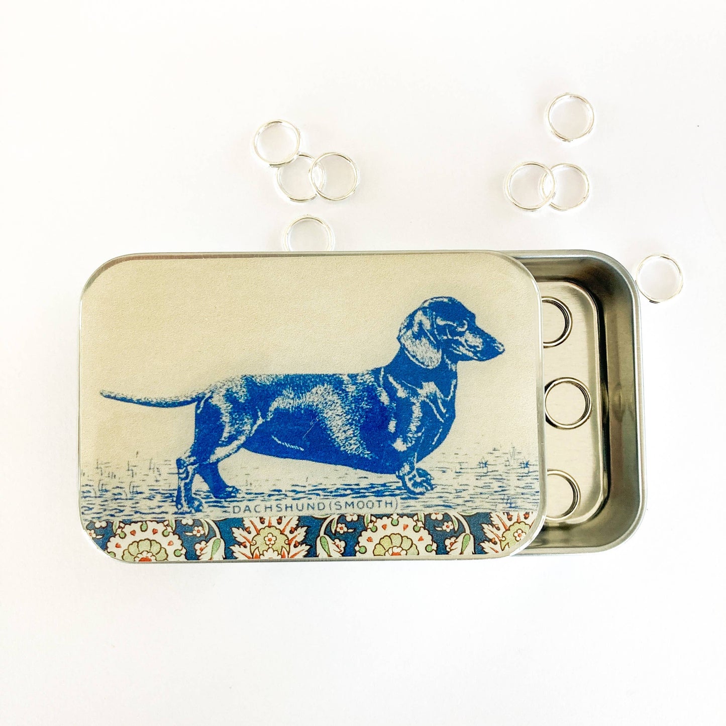 Dachshund notions tin, stitch marker tin: Large