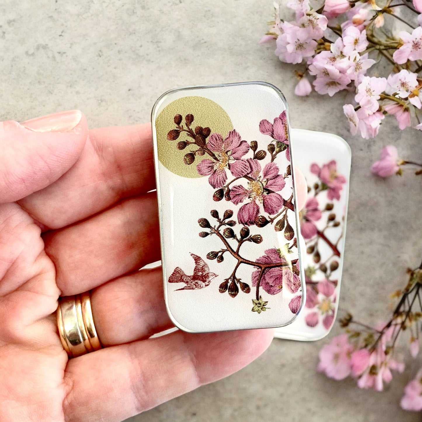 Cherry Blossom & Swallow Notions tin: Large