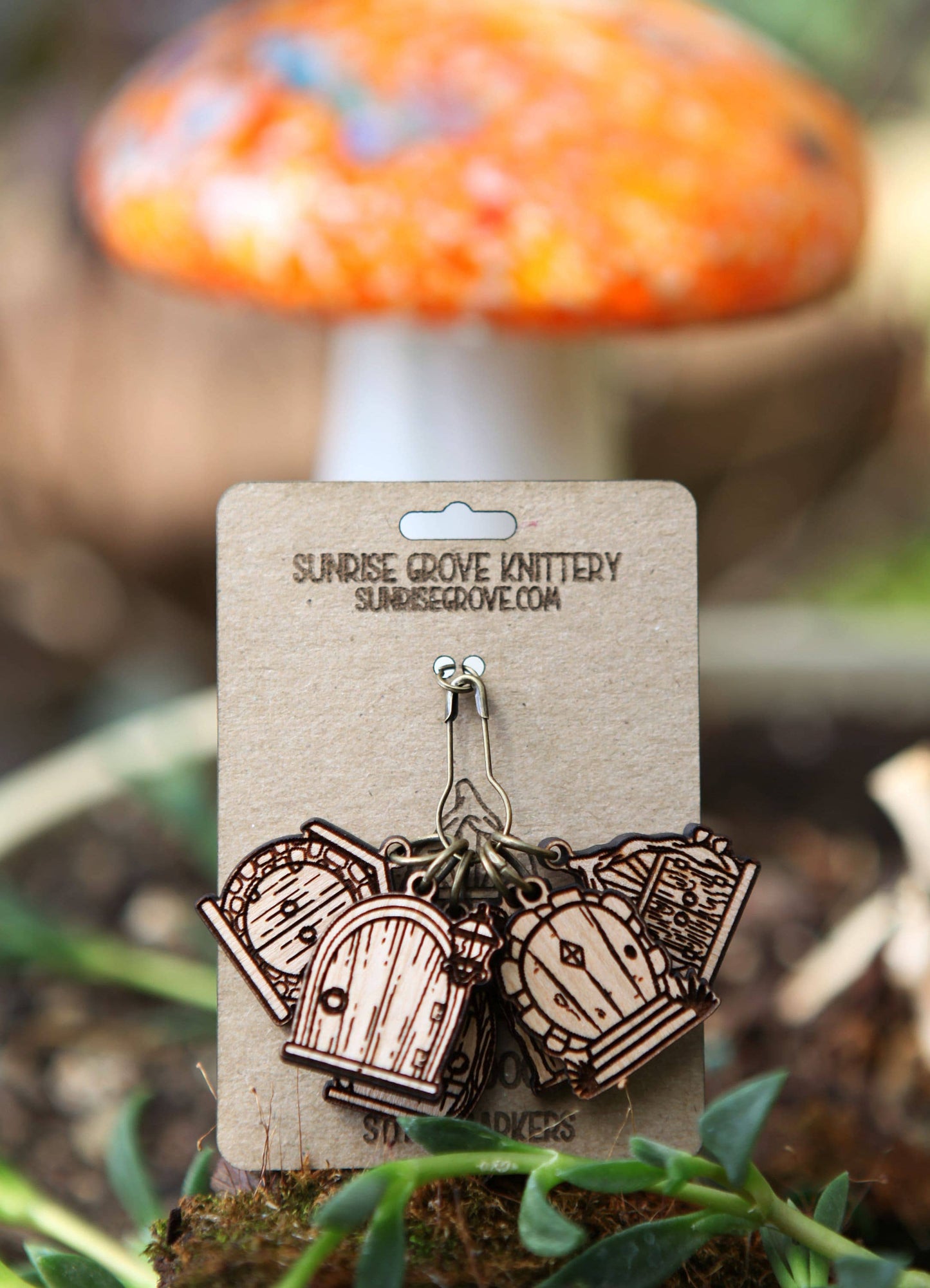 Cherry Wood Fairy & Gnome Door Stitch Marker Set