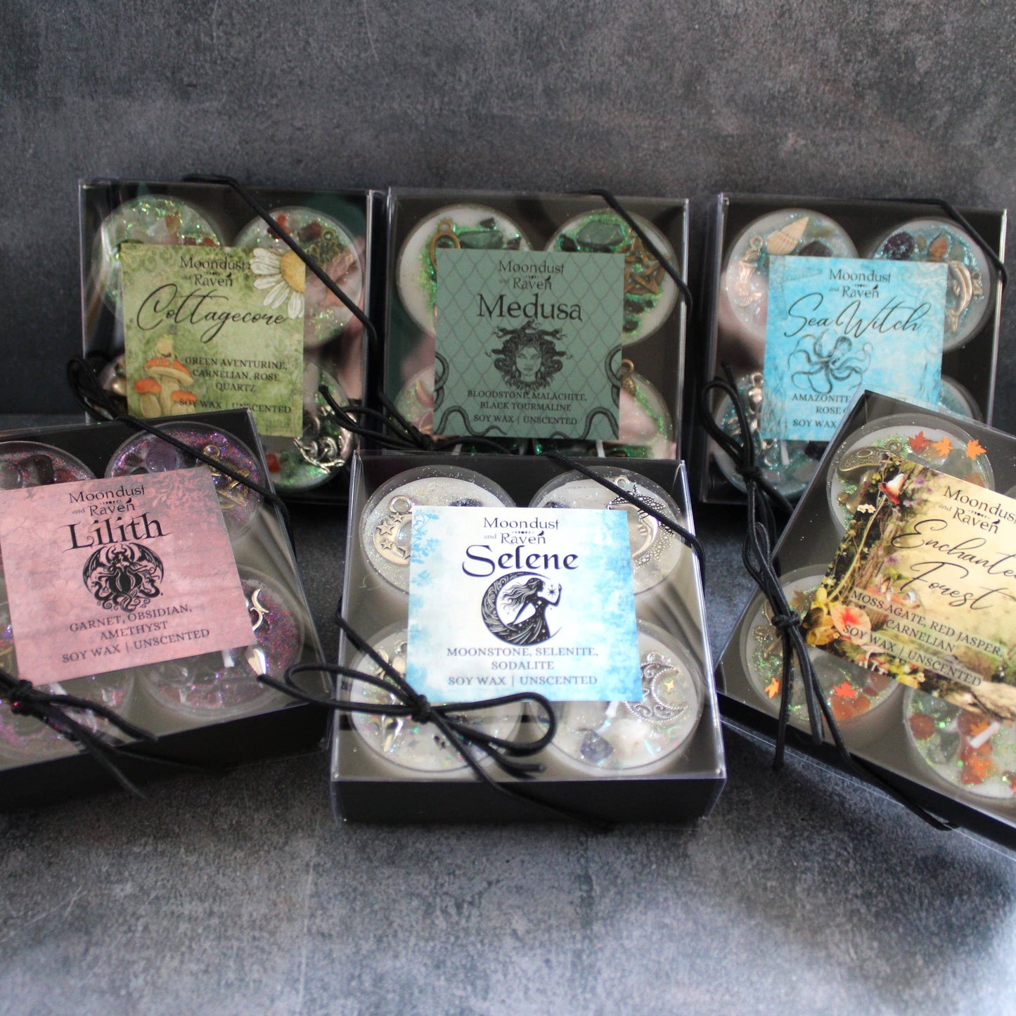 Enchanted Forest Tealight Crystal Candles, Ritual Candles