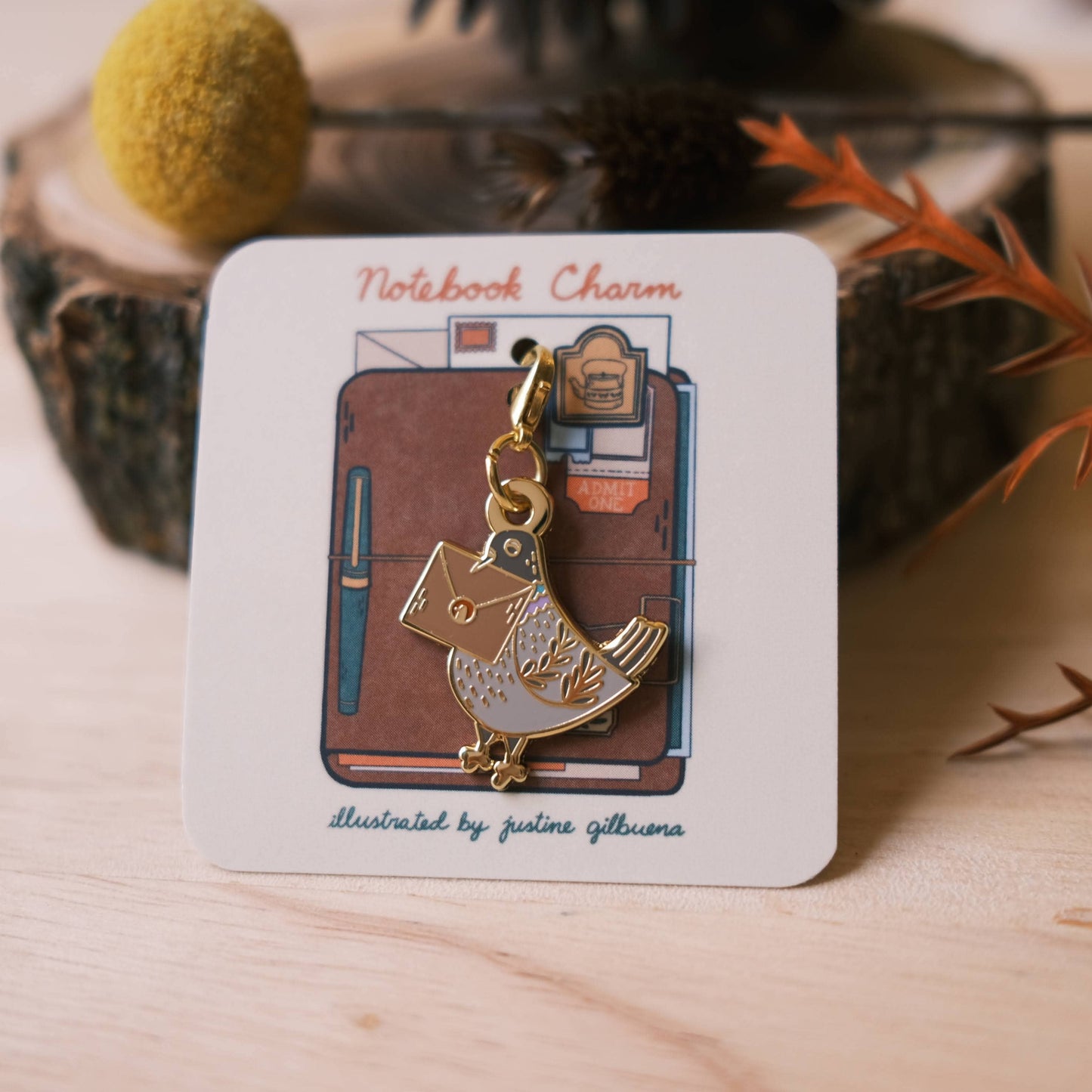 Pigeon Snail Mail Notebook Charm