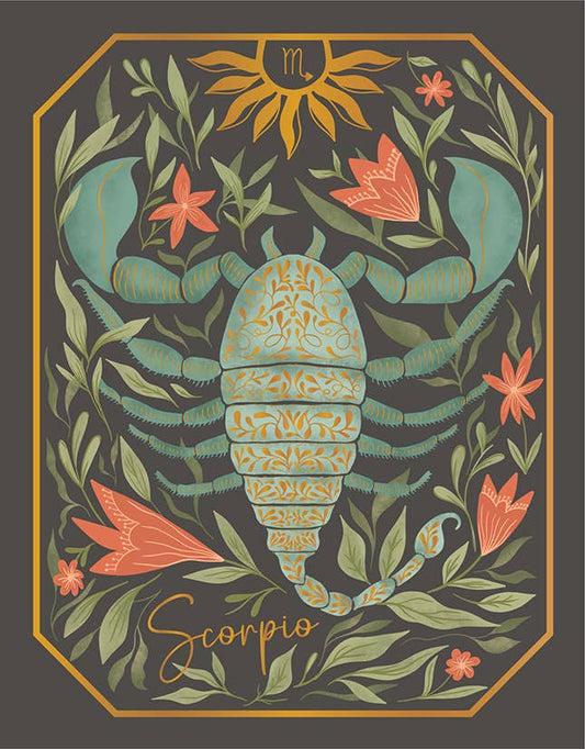 The Scorpio Zodiac Garden Gold Foil Greeting Card: Single