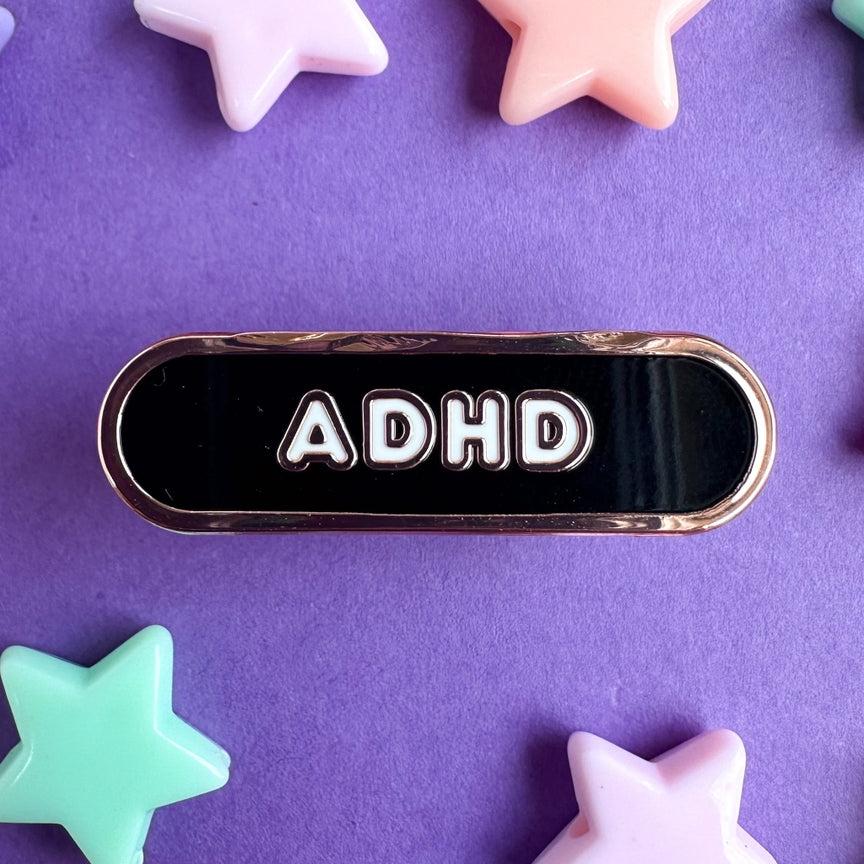 ADHD Accessibility Plaque Enamel Pin: Black or White