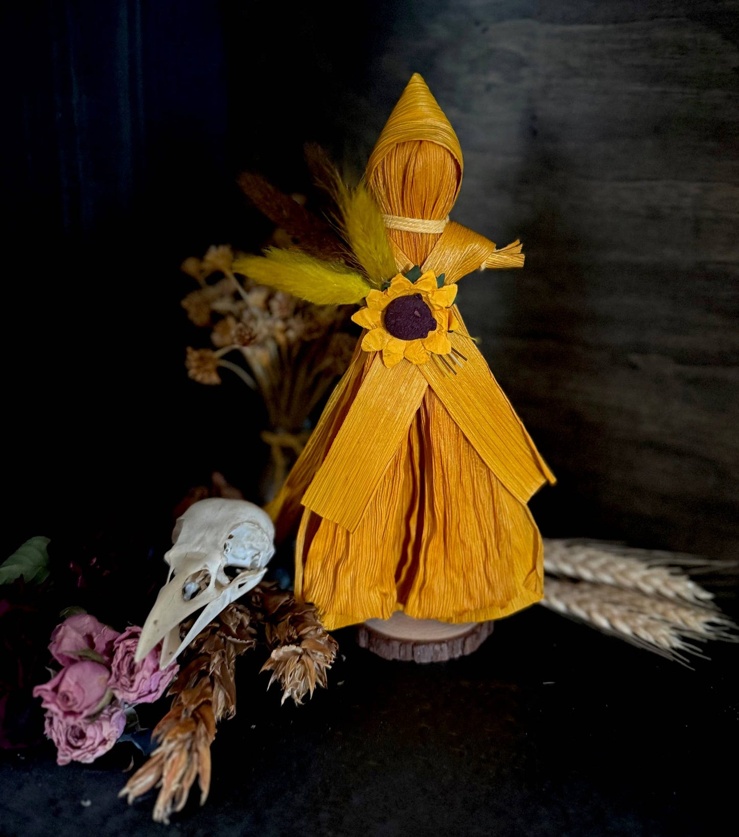 Summer Sunflower Corn Husk Poppet / Folk Craft Doll