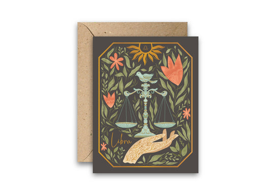 The Libra Zodiac Garden Gold Foil Greeting Card: Single