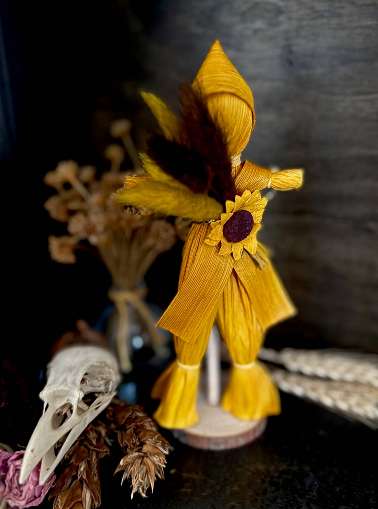 Summer Sunflower Corn Husk Poppet / Folk Craft Doll