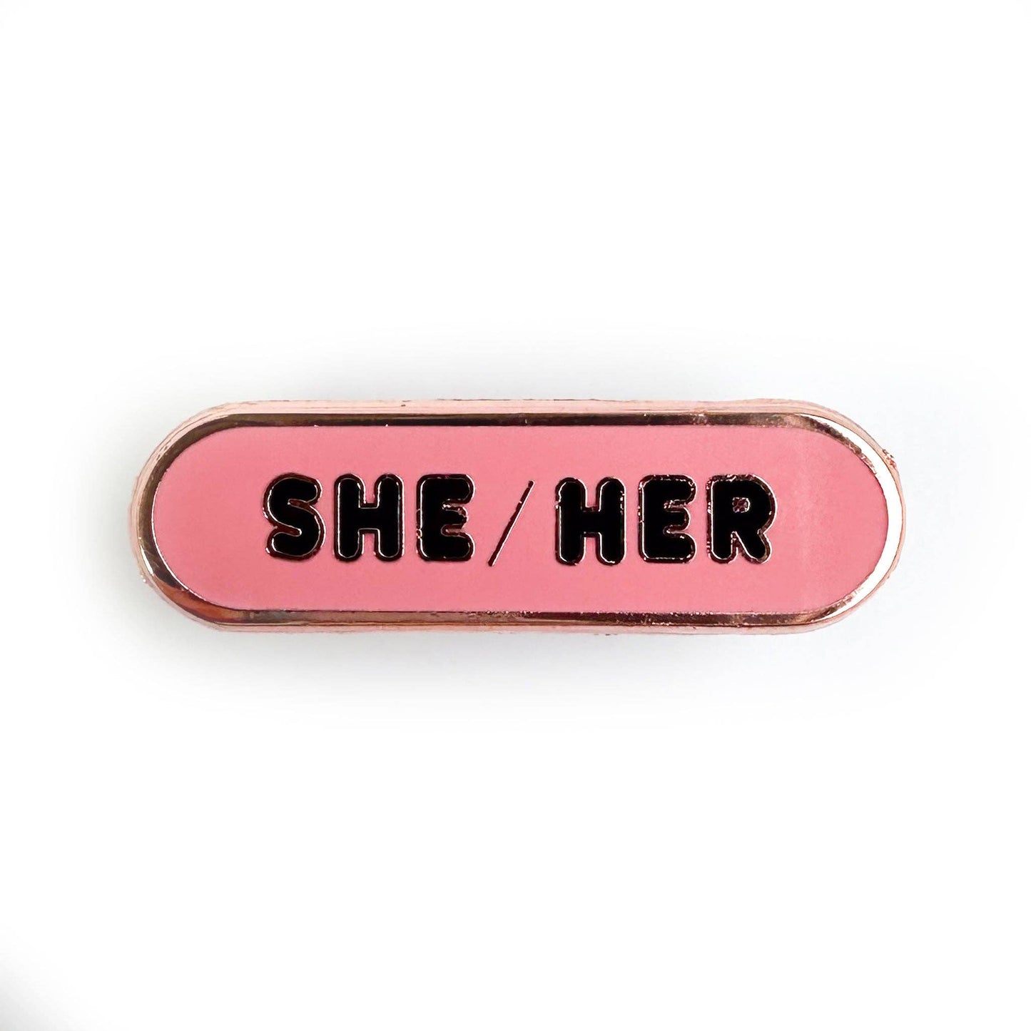 She/Her Pronoun Plaque Enamel Pin: Black