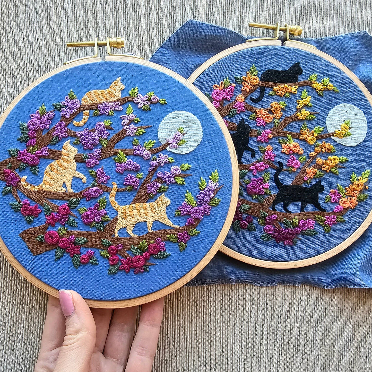 Cats & Full Moon Embroidery Kit: Black Cats