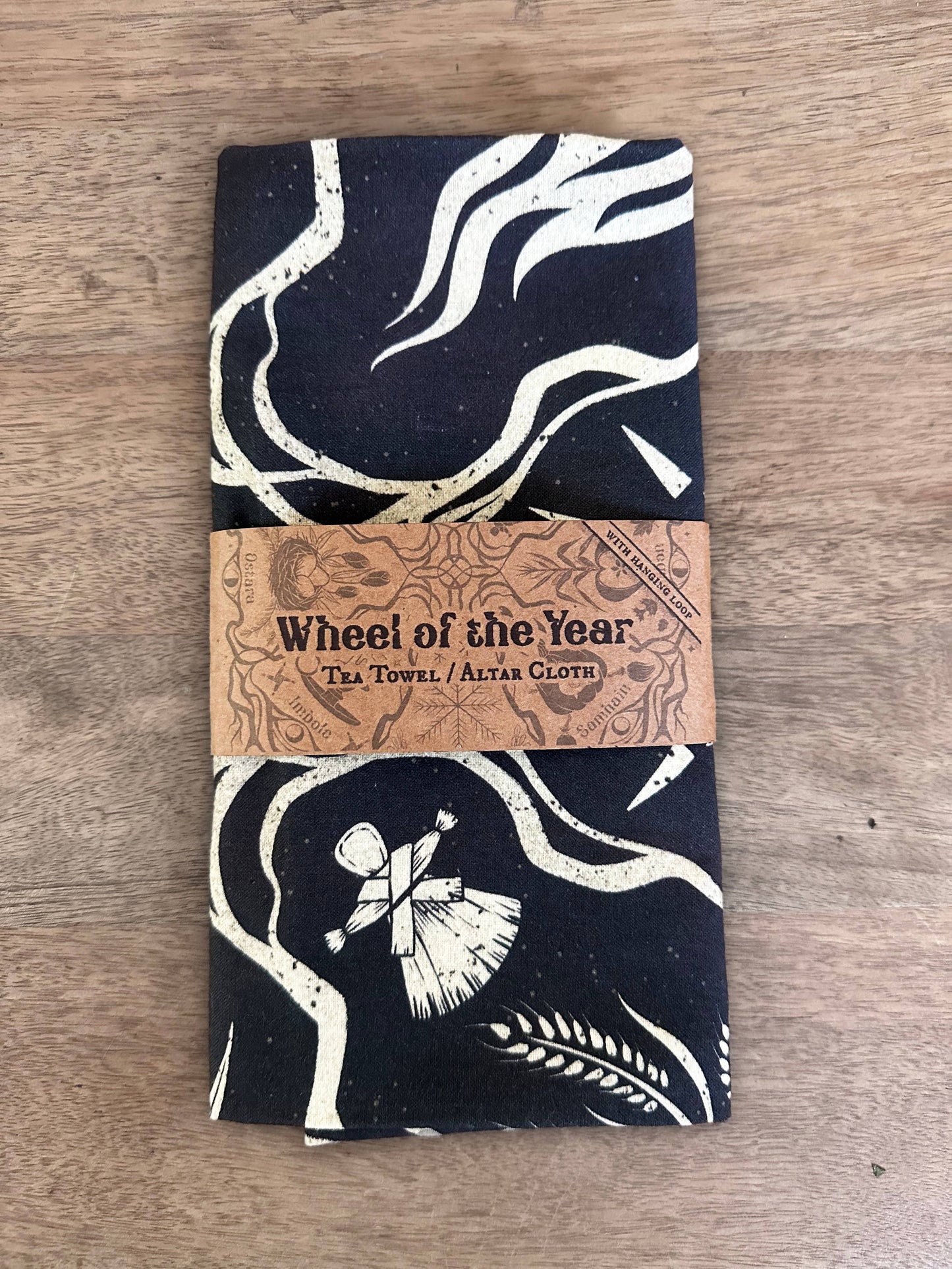 Wheel of the Year Cotton Tea Towel | altar cloth | pagan: Charcoal