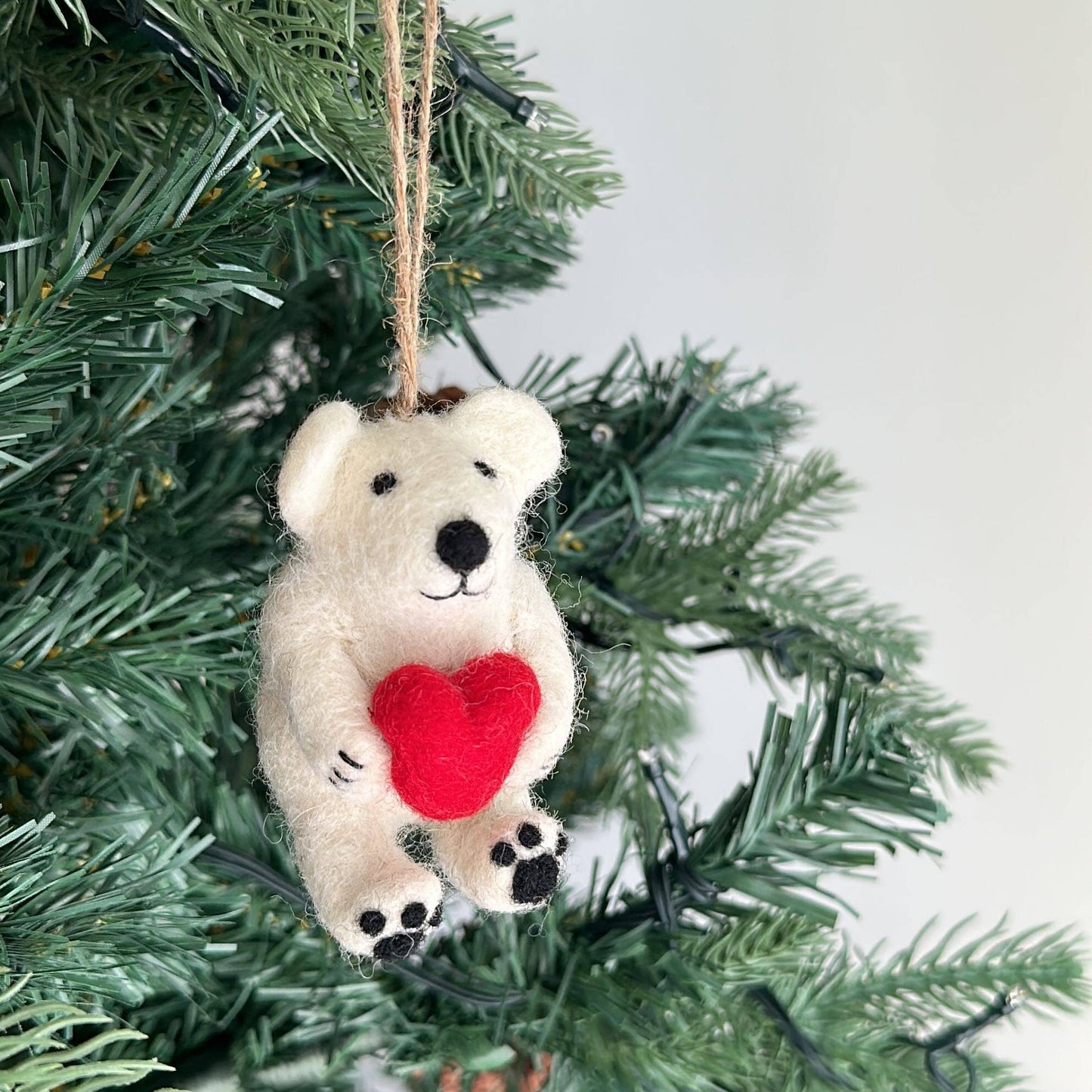 Polar Bear with a Heart - Felt Hanging Ornament