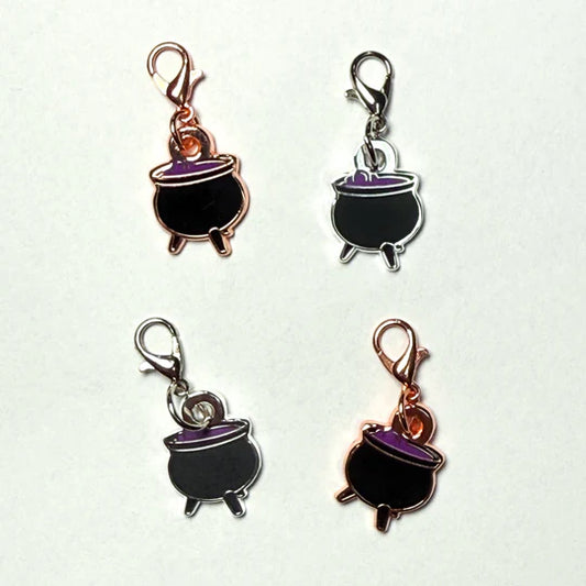 Witch's Cauldron Clip In Charm / Progress Keeper / Stitch Marker - Silver or Rose Gold