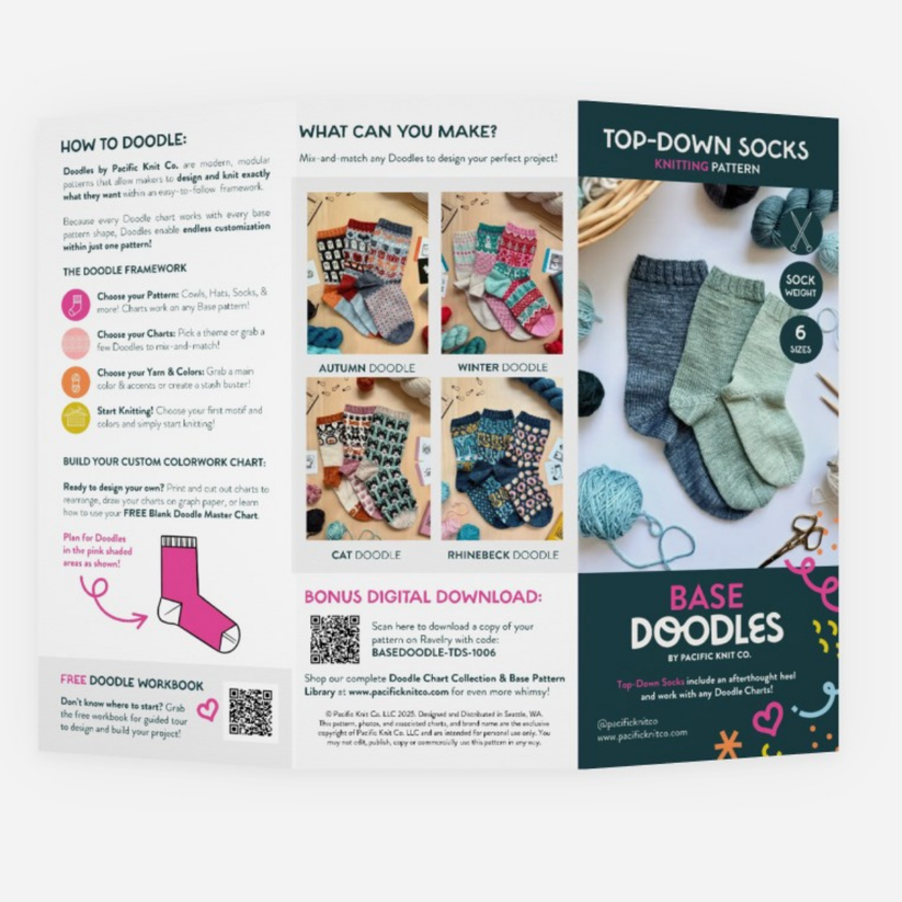 Base Doodle Top-Down Socks - Fingering Weight - Create Your Own Design